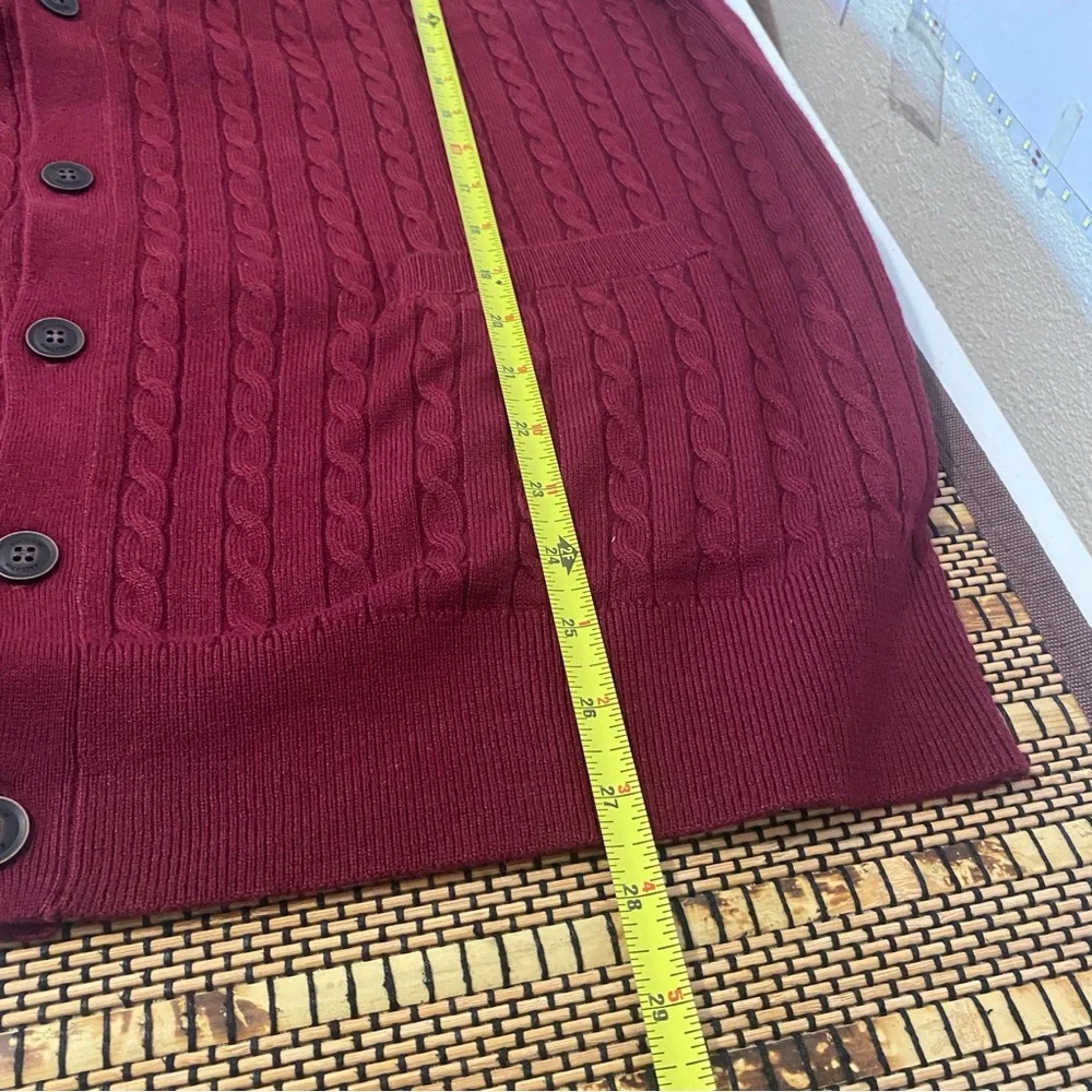 Kallspin Wool Blend Men's Cardigan XL Maroon Cable Knit Button Front Sweater NWT